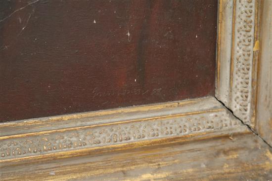 Grunspan, oil on panel, man in a red cap, bear Zwemmer Gallery label verso, 52 x 43cm
